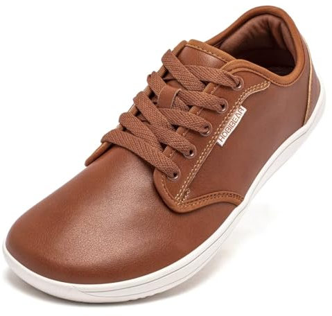 HOBIBEAR Unisex Breite Barfuss Schuhe Damen Herren Barfußschuhe Leder Minimalistische Outdoor Trail Running Walking Schuhe(Braun,43)