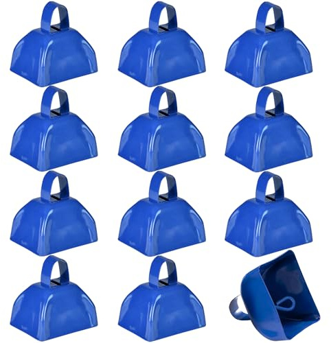 Metal Cowbells - 12 Pack, 3 Inch Blue Cow Bells for Sporting Events, Cheering, Spirit, Loud Cow Bell Ideal Hand Percussion Cowbells Noise Makers for Sporting Events, Football Games, and Celebrations
