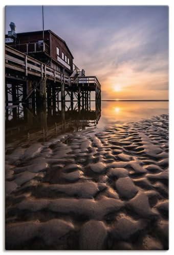 ARTLAND Wanddeko Leinwand Bilder Wandbild 60x90 cm Strand Meer Nordsee Pier St. Peter Ording Sonnenuntergang U4TT