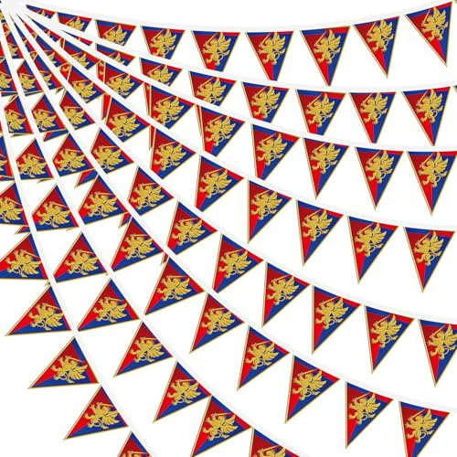 Hahafelt 6 Pcs 72 ft Medieval Fantasy Pennant Banner with Lion Design Medieval Party Decorations Hanging Party Bunting Banner Garden Triangle Flag for Castle Theme Festival Birthday Decor