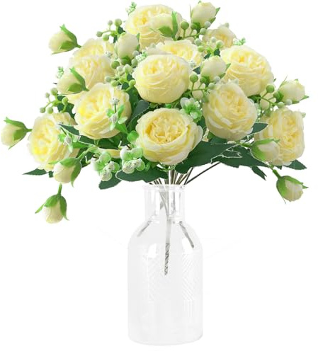 Oenothera 4 Bouquets Pivoine Fleurs Artificielles, Fleurs Artificielles Bouquet de Pivoine d'Hortensia en Soie, Faux Pivoine Blossom en Soie Bouquet pour Decoration Table Mariage（Champagne）