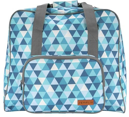 SEMPLIX Overlocktasche/Coverlocktasche Diamond-Design, Groß, Stabil, für Transport/Aufbewahrung Aller gängiger Maschinen, 44x38x33 cm (Blau/Petrol)