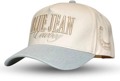 Vintage Western Trucker Hat | Men & Women | Embroidered Trendy Caps | Country Cute Hats for Cowgirls & Cowboys | Camo Denim Cotton Styles | Snapback Hat (Blue Jean Cowboy | Denim)