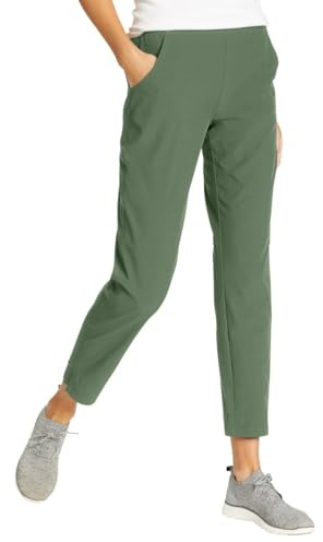 Eddie Bauer Travel Pants Women - Lightweight Elastic Waistband Ankle Pants (Green, XXL)