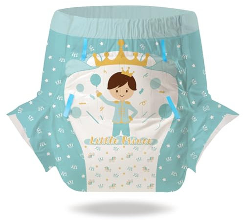 CutiePlusU Windeln für Erwachsene 2 Stück, Einweg-Inkontinenzslip mit Laschen für Frauen und Männer, maximale Saugfähigkeit über Nacht- Kleiner Prinz (Mittel 28-38)