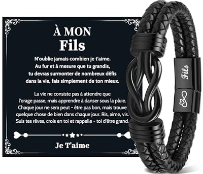 VU100 Bracelet pour Fils Cadeau pour Fils Bracelet en Cuir pour Garçons Cadeau Anniversaire pour Fils Anniversaire Noël pour Garçons