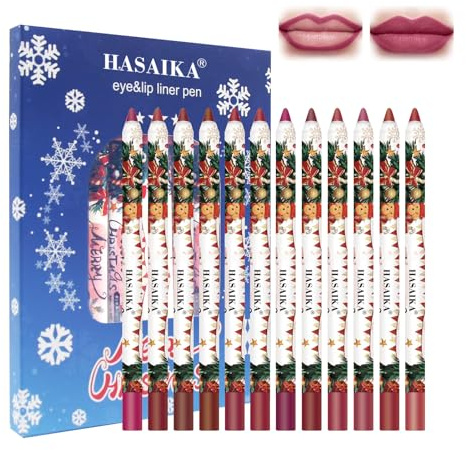 HASAIKA® Labiales Mate Larga Duracion, 12 Colores Impermeable Lápiz Delineador De Labios Mate, Pintalabios suave de larga duración para uso diario, trabajo, viajes, fiestas