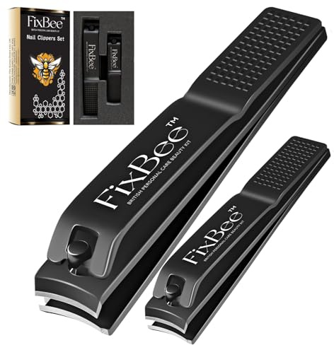 Fixbee Nail Clippers Set - Precision Toe Nail Clipper for Thick Nails, Sturdy Heavy Duty Stainless Steel Toenail Clippers, Nail Cutter for Men & Women - Fingernails & Toe Nails Cutters 2 Piece Kit
