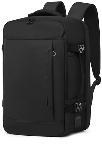 Clufar Reseryggsäck expanderbar 20L-30L svart bärbar datorryggsäck 17,3 tums herr med USB-laddningsport handbagage flygplan bär på kabinen ryggsäck arbetsresor för helgresor,svart