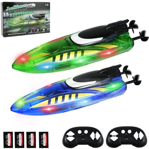 Joellfuner Ferngesteuertes Boot 2 Stück, RC Boot mit LED-Licht und 2 Batterien, 2,4-GHz hohe Geschwindigkeit Rennboot, Beidseitiger Fahrt, Ferngesteuerte Boote für Kinder & Erwachsene ab 8 Jahren