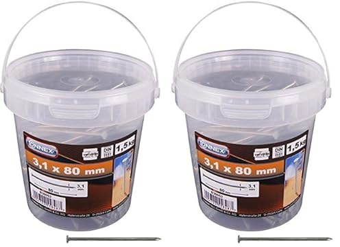 Connex Drahtstifte 3,1 x 80 mm - 1500 g - Senkkopf - Verzinkt - Aufbewahrung in praktischem Eimer - Für den universellen Einsatz/Stahlnägel/Drahtnägel/Nagel-Sortiment/Großpack / B30052