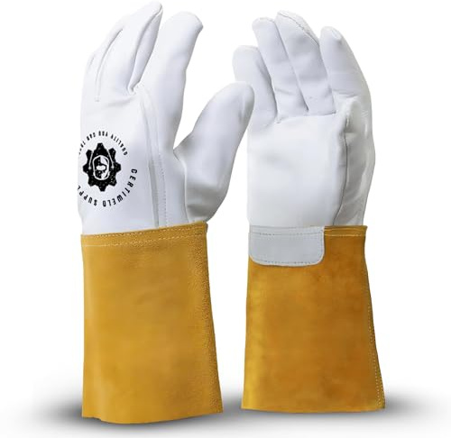 CertiWeld Supplies Leather Welding Gloves – Heat Resistant Work Gloves – Protection Sleeves for BBQ, Gardening, Manual Work