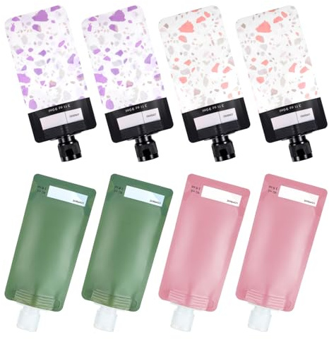 MBAIYO 8Pcs Portable Fluid Packing Bags,Refillable Size Containers Portable Leak Proof Empty Squeeze Bags Makeup Packing for Shampoo Conditioner Lotion Body Wash Small Travel Pouch