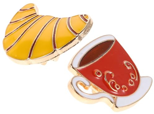 Healvian 2pièces Broches Café Métal Épingle Collier Créative Forme Tasse De Café Et Pain Accessoire Élégant Pour Bureau Et Tenues Décontractées