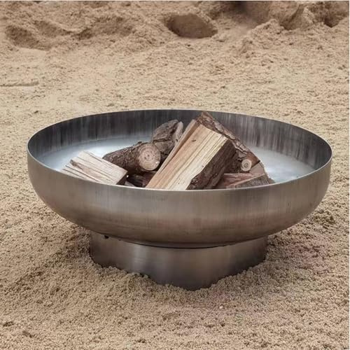 Braciere resistente, braciere basso rotondo a legna, per giardino, veranda, terrazza, campeggio, caminetti in acciaio inox per patio esterno, grande barbecue(Silver,50cm/19.68in)
