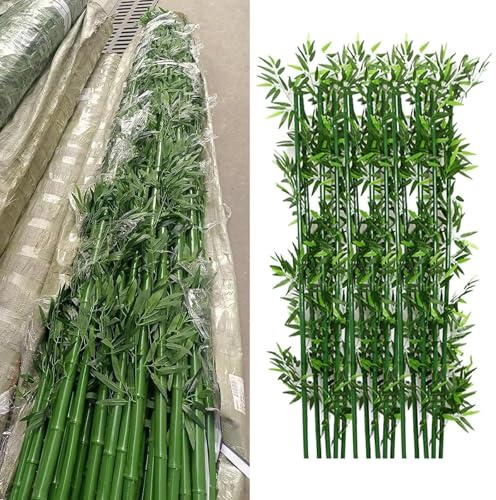 JFUTD Árbol de bambú Artificial for Exteriores, Separador de ambientes for pasillos de Entrada, Plantas Falsas con Base de Madera, Patio, Estudio, Oficina, Patio,1m-2m(5 Pack,1.2m/3.9ft Tall)