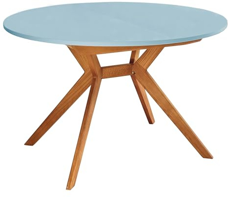 RAGABA Mesa de comedor redonda extensible Biju, 120 cm, para 6 personas, madera maciza de fresno y tablero MDF, ampliable, color azul paloma