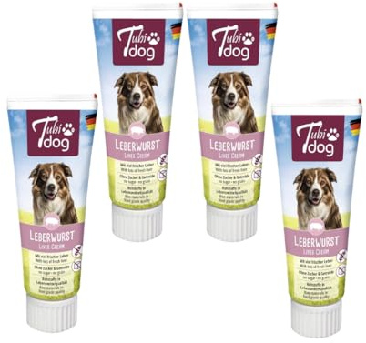 Tubi dog Delikatess - Salsiccia al fegato, confezione da 4 pezzi, 4 x 75 g, mangime complementare per cani, senza zucchero