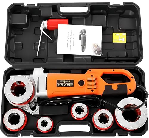 FgdVrelnor Filettatrice Elettrica 2300W, Filettatrice per Tubi Portatile a Mano con 6 Filiere (1/2–2 Pollici), Motore in Rame Ad Alta Potenza con Valigetta,Adatto per Tubi Zincati e Tubi in Ferro