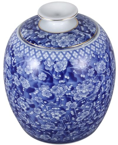 Generico Barattolo in Ceramica Blu e Bianca Coperchio Ermetico, Contenitore Multifunzione per tè Sfuso e Alimenti, Barattolo da Cucina per Conservazione e Organizzazione Domestica