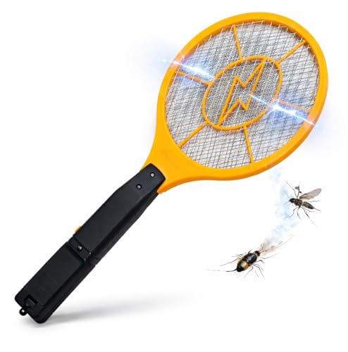 XXL Elektrisk flugsmälla – Lång Grepp - Effektiv Insekts- & Myggfångare för Flugor, Myggor och Andra Insekter (Flugsmälla Gul 43,5 cm)