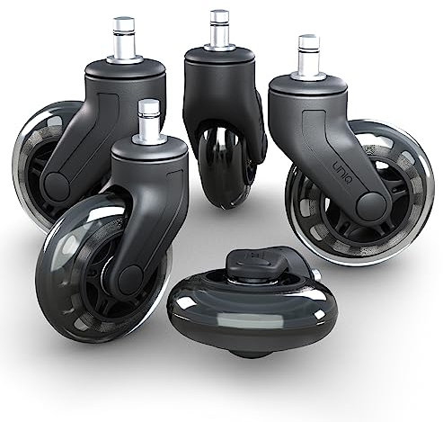 Replacement Office Chair Wheels for Carpet, Wood & Tile, Set of 5 - Premium Quality Office Chair Casters for Work & Gaming Chair - Smooth & Noise-Free Rubber Wheel for Office Chair