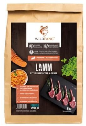 Wildfang® Cibo Secco per Cani 6kg – Cibo per cani premium con agnello, senza cereali e senza glutine. Ingredienti naturali, senza zuccheri aggiunti, per cani adulti e anziani – Confezione da 1