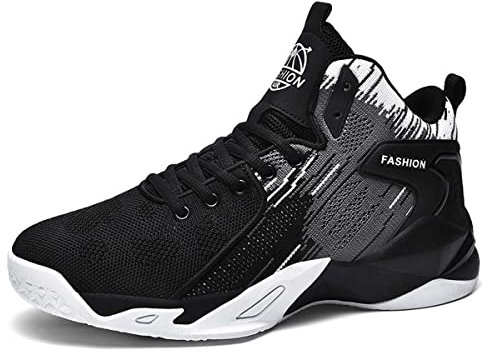 Scarpe da Ginnastica Alte comode da Uomo in Tessuto a Maglia Traspirante Scarpe da Basket Scarpe da Ginnastica Casual black1-48