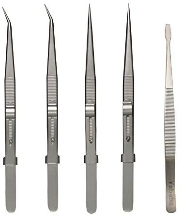 Tweezers, 5 Pcs Precision Tweezers Set, Anti-Static Stainless Steel Long Tweezers Kit for Electronics, Laboratory Work, Jewelry-Making, Craft, Soldering, Hobby, Watches, Car Machines Repair Etc