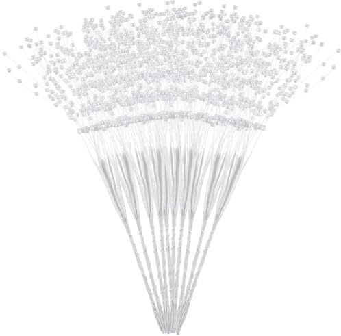IMIKEYA Pearl Stick Stems Bouquets: 100pcs String Pearls Sticks, 4mm Bead String Garland Pearls String Floral Beaded Sticks Picks for Wedding Christmas Party Home Decor DIY Crafts
