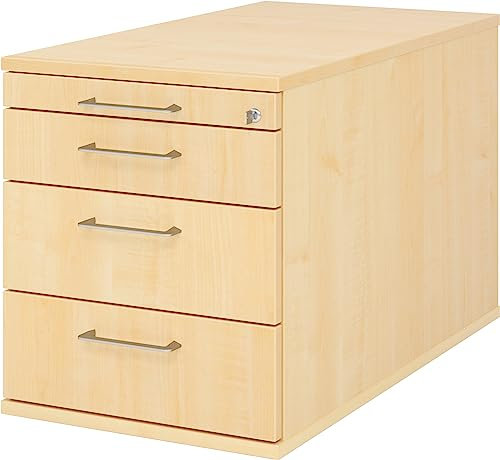 bümö Rollcontainer mit Schubladen, Container abschließbar aus Holz in Ahorn - Rollwagen für's Büro als Schreibtisch Unterschrank, Bürocontainer od. Schreibtischcontainer mit Bügelgriffe