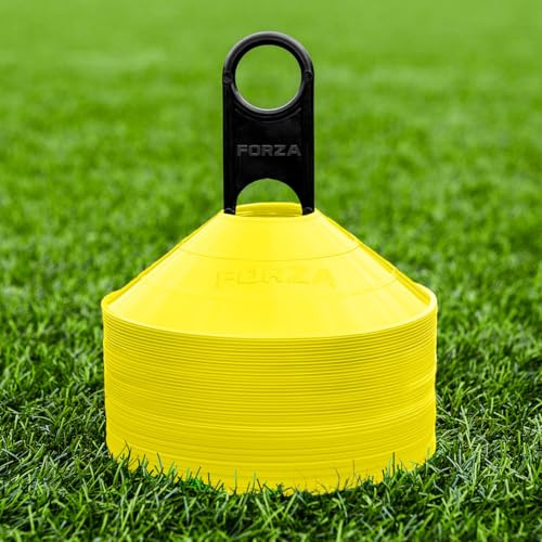 FORZA Träning Markeringskoner [50-pack] | 10 Färger | Premium Koner & Ställ | Multi-Sport – Fotboll, Rugby, Netball | Träningsutrustning