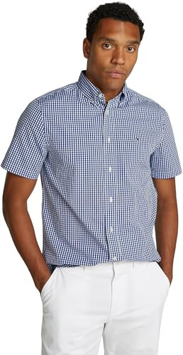 Tommy Hilfiger Men’s Short Sleeve Flex Poplin Check Shirt, Multicolor (Wedge Blue/Check), M