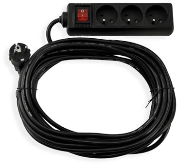 Steckdosenleiste mit Schalter – 3X Steckdose 230V – 10 m Kabel – Schuko-Stecker – Für Zuhause und Büro – Überlastungsschutz – Max. Belastung 3680W – 220–240V AC – Schwarz