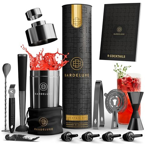 BarDeluxe® Cocktail Set 12-teilig, Barkeeper Set, Cocktail Mixer Set | 750ml Cocktailshaker Edelstahl, Cocktail Shaker Set, Bartender Set | Luxus Cocktail Geschenkset