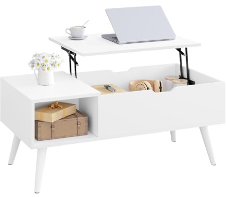 WOLTU Couchtisch höhenverstellbar, Wohnzimmertisch mit Stauraum, Kaffeetisch Beistelltisch Sofatisch, 100x(43-57) x50 cm, Weiß, BTS26ws