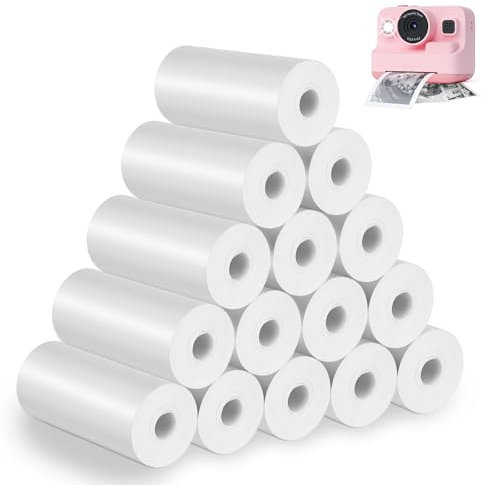 Thermopapier für Kinder Sofortbildkamera, 15 Rollen Thermopapier Kinderkamera, Thermodrucker papier weiß, Nachfülldruckpapier, Thermopapiers für Scrapbooking, Fotos, Notizen, Etiketten(57mm x 500mm)