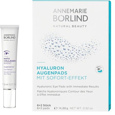 ANNEMARIE BÖRLIND EYE PADS SET – Hyaluron Augenpads (6x2 Stück) & NATUCOLLAGEN BOOST Augenserum (5 ml), Limited Edition, Erfrischt, Liftet und Glättet, Vegan