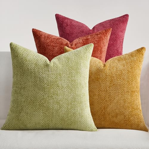 Topfinel Funda de Cojín 45 x 45 Set de 4 Decorativo Color Naranja Degradado Dormitorio Salón Casa Funda de Cojín Chenilla Suave Sofá Cama Decoración