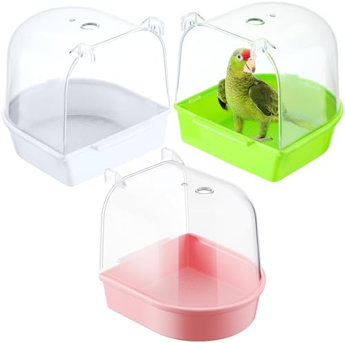 Honeydak 3 Pieces Clear Bird Bath for Cage Parakeet Bird Cage Accessories Hanging Bath Box Parrot Bathing Tub with View for Cockatiel Conure Canary Budgies Parrots (Fresh Color)