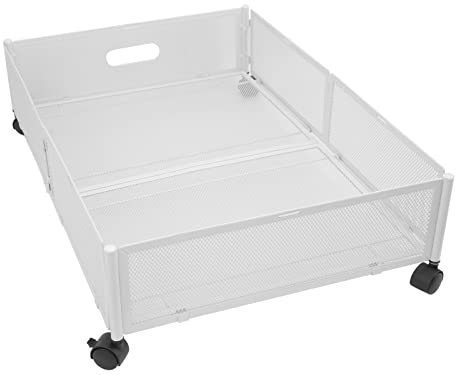 KIMISS Contenitori di Stoccaggio Sotto il Letto con Ruote - Cassetto di Archiviazione in Metallo Staccabile per Scarpe, Vestiti e Giocattoli - Soluzione di Organizzazione dello Spazio (WHITE)