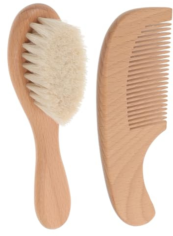 FUNNETOYU Set de Cepillo de Baño y Peine de Madera para Bebés, Cerdas Suaves y Diseño Resistente, Adecuado para Recién Nacidos y Cuidado Delicado del Cuero Cabelludo en Baby Showers