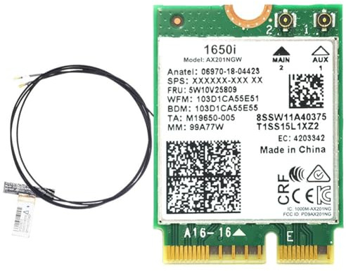 About iled 1650i AX201NGW WLAN-kort 2 x antenn, 3 000 Mbit/S, WLAN6, 2,4 G/5 G, dubbelband, Cnvio2, Bluetooth 5.1, WLAN-adapter för Win10/Win11
