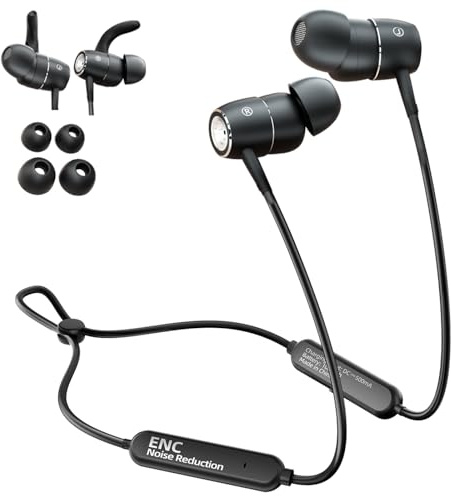 Neckband Earbuds Deep bass -ENC Noise-canceling,Magnetic Wireless Bluetooth Neckband Headphones In Ear Bass Boost with Mic call Noise Reduction,IPX4 Waterproof,20H (No USB-C Charging Cable Included)