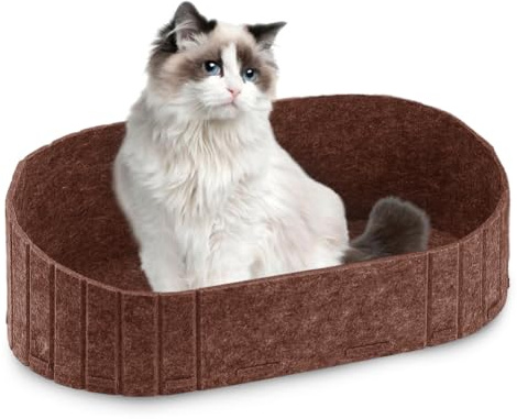 EUBSWA Felt kattkorg med snygg design – 2-i-1 klösbräda och sovplats, stor oval kattsäng för vardagsrum/kontor, perfekt för kattägare och multikatthushåll (kaffebrun)