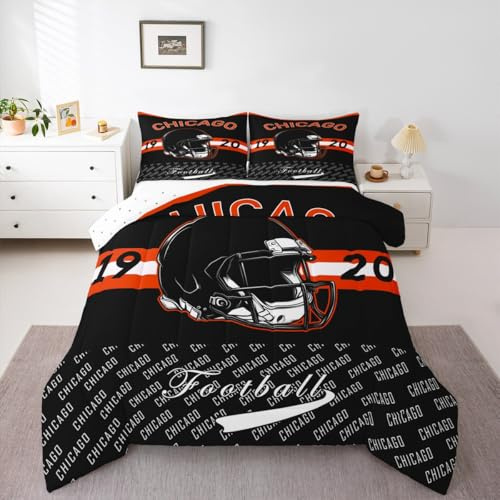 Loussiesd Fotbollssängkläder, Chicago, täcke, king size, för barn, pojkar, flickor, fotboll, stad, sportspel, sovrum, dekor, mikrofiber, 3 st med 2 örngott