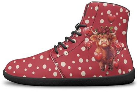 BYCHECAR Scarpe da ginnastica per San Valentino per donne e uomini, scarpe da corsa a piedi nudi, punta larga, scarpe con messa a terra, Bestiame delle Highland, 12 UK Men/ 13 UK Women Wide