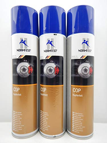 Normfest Kupferfett-Spray COP – Hochtemperatur-Trennmittel & Korrosionsschutz – metallhaltiges Schmierfett bis +1.200 °C, wasserabweisend & hochdruckfest – Profi-Montagespray 3x 400 ml