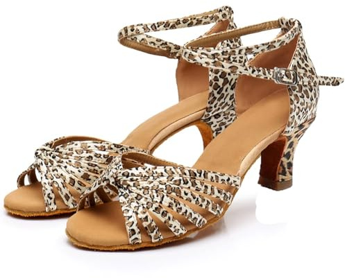 Rosefinch Scarpe da Ballo Latino per Donna Scarpe da Ballo Standard Professionale Salsa Bachata Performance Scarpe da Ballo Leopardo Tacco 5cm 40 EU