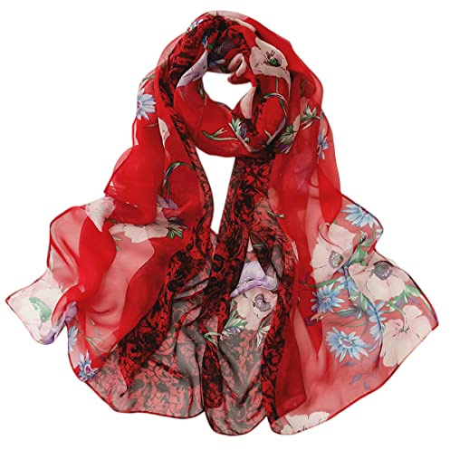 FAIRYGATE Chiffon Scarfs for Women Sale Ladies Scarf Lightweight Floral Leaf Print Georgette Shawls Wraps for Spring Autumn Winter Summer